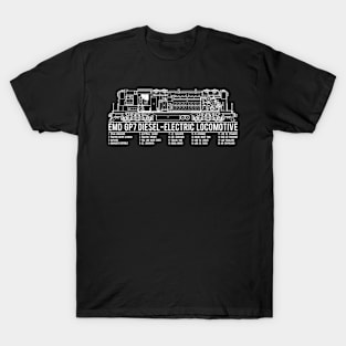 EMD GP7 American Diesel-electric Locomotive Blueprint Infographic Diagram T-Shirt